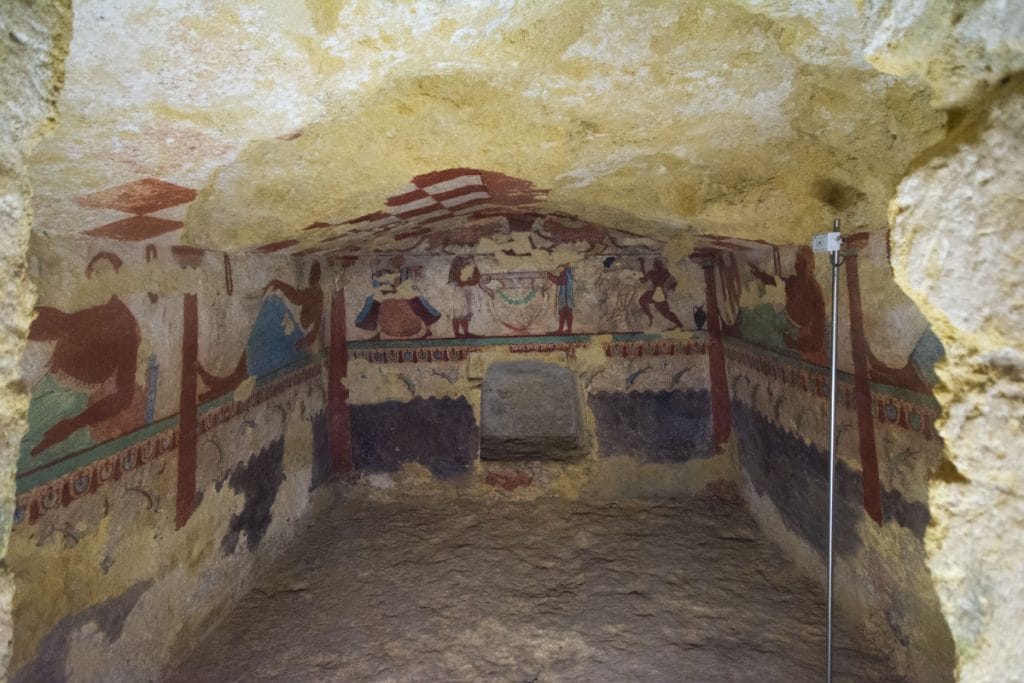 Image: Etruscan tombs in Tarquinia Necropolis.